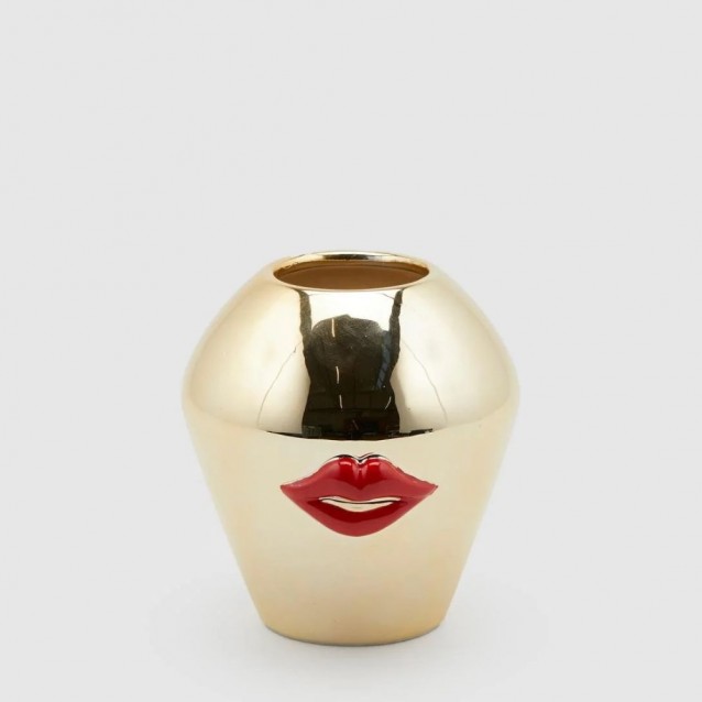 Vaza ceramica Kiss, auriu-rosu, 15 cm - SIMONA'S Specials
