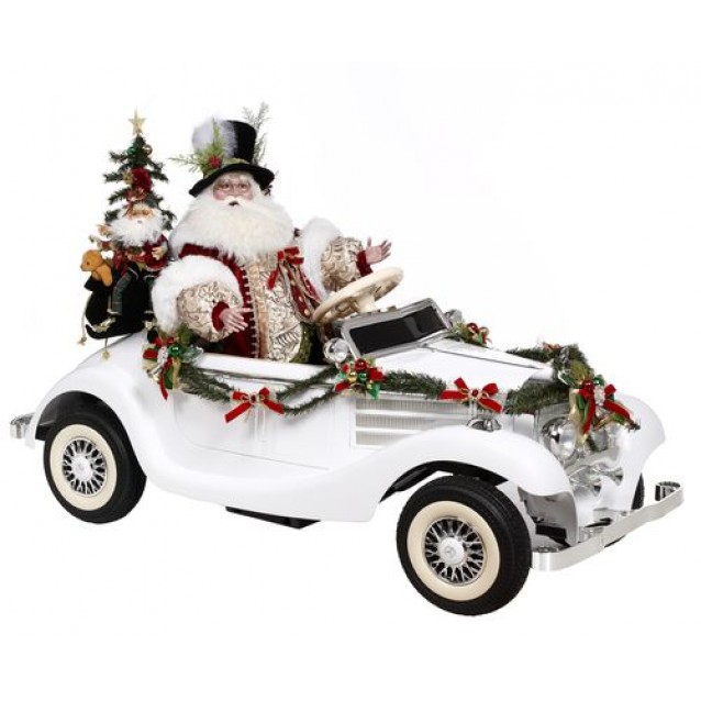 Decoratiune Mos Craciun in masina, alb, 81.5 cm - SIMONA'S Christmas