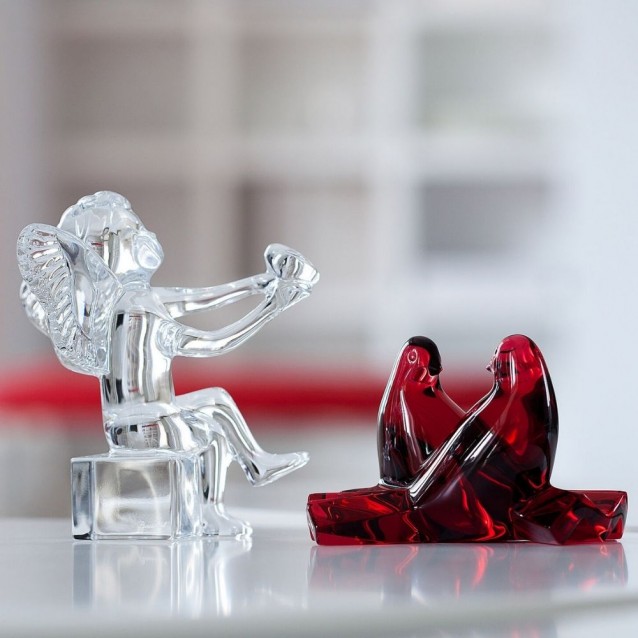 Sculptura rosie din cristal, Loving Doves by Claus Harttung - BACCARAT