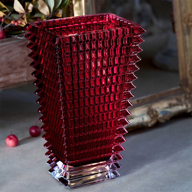 Vaza dreptunghiulara rosie din cristal, 20 cm, Eye - BACCARAT
