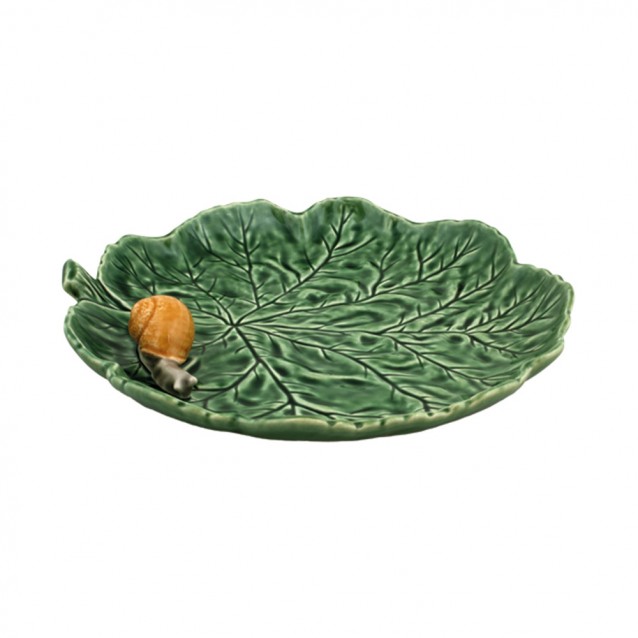 Platou ceramic frunza de muscata cu melc, 29 cm, Folhas do Campo - BORDALLO PINHEIRO