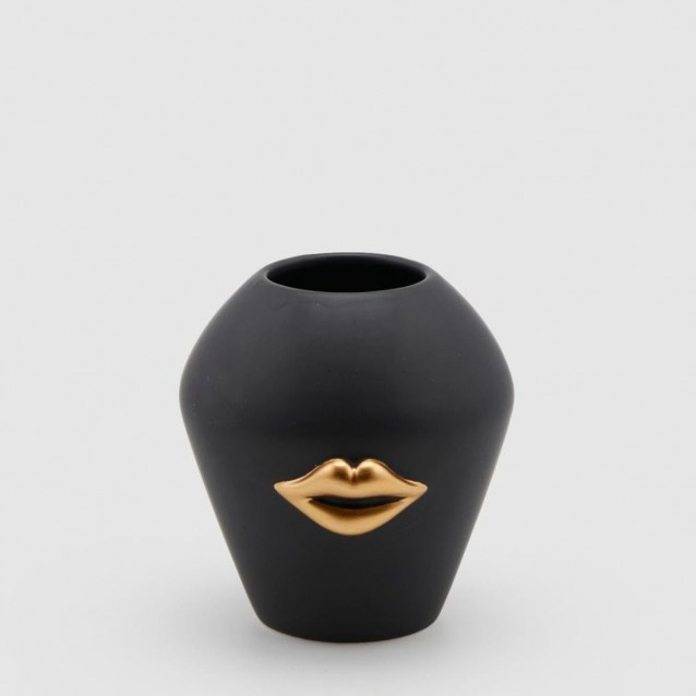 Vaza ceramica Kiss, negru-auriu, 15 cm - SIMONA'S Specials