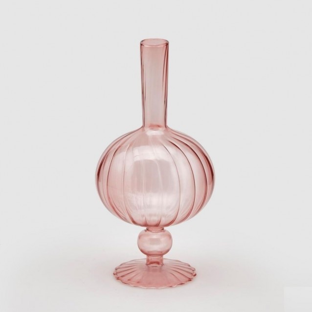 Vaza roz din sticla, 25 cm, Rigate Ovoide - SIMONA'S Specials