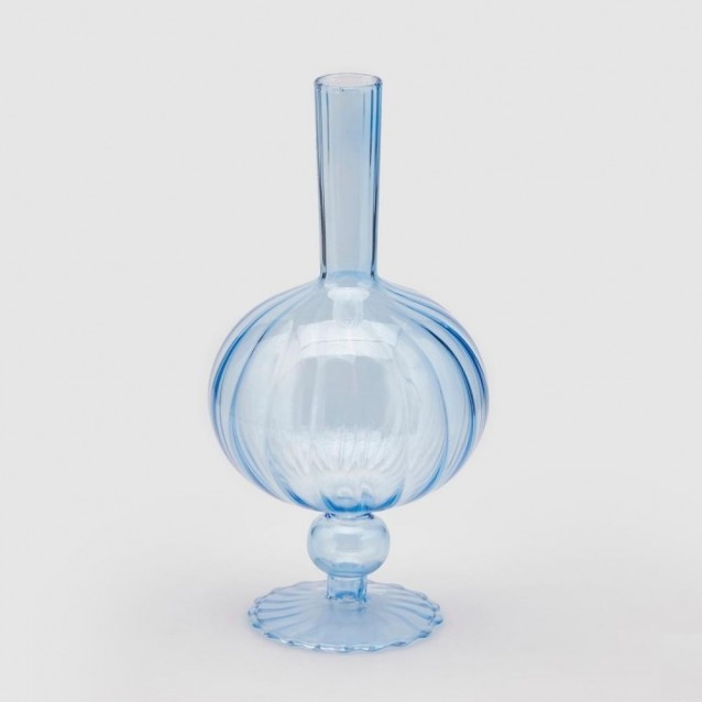 Vaza albastra din sticla, 25 cm, Rigate Ovoide - SIMONA'S Specials