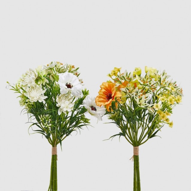 Buchet decorativ cu flori de camp, alb/galben, 28 cm - SIMONA'S Specials
