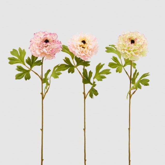 Floare decorativa Ranunculus, roz inchis/roz pastel/verde, 60 cm - SIMONA's Specials