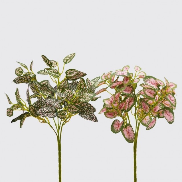 Ramura decorativa cu frunze Caladium, verde/roz, 26 cm - SIMONA'S Specials