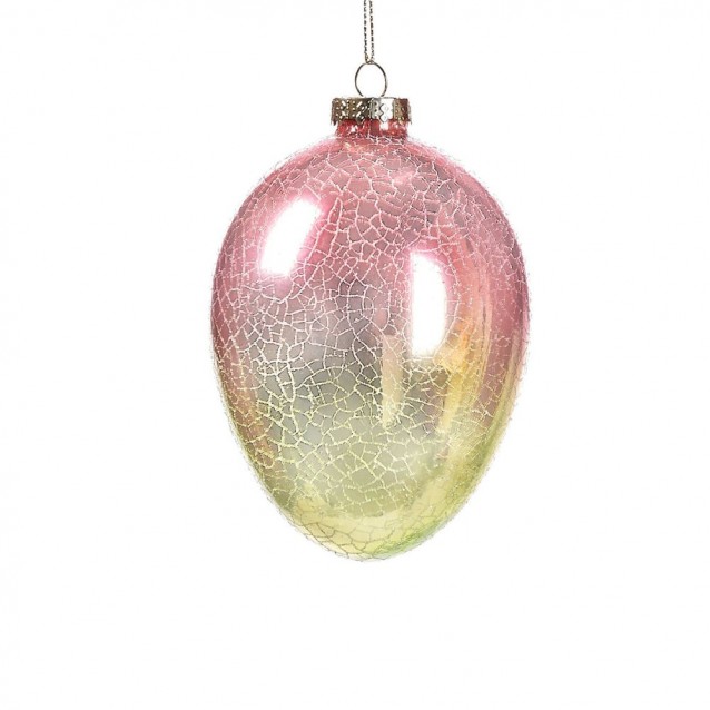 Ornament ou din sticla, roz-verde, 12 cm, Crackle - SIMONA'S Specials