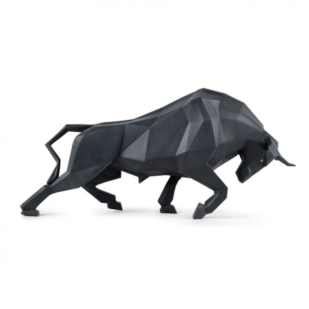 Sculptura din portelan negru mat, Bull, Origami - LLADRO