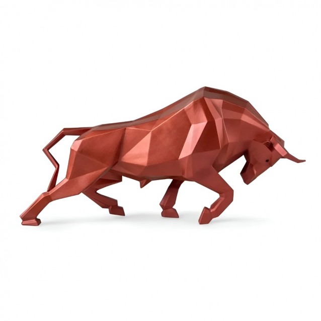 Sculptura din portelan rosu, Bull, Origami - LLADRO