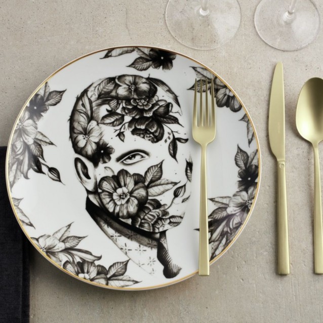 Farfurie pentru cina, alb-negru, Cilla Marea Pattern 5 by Pietro Sedda - ROSENTHAL