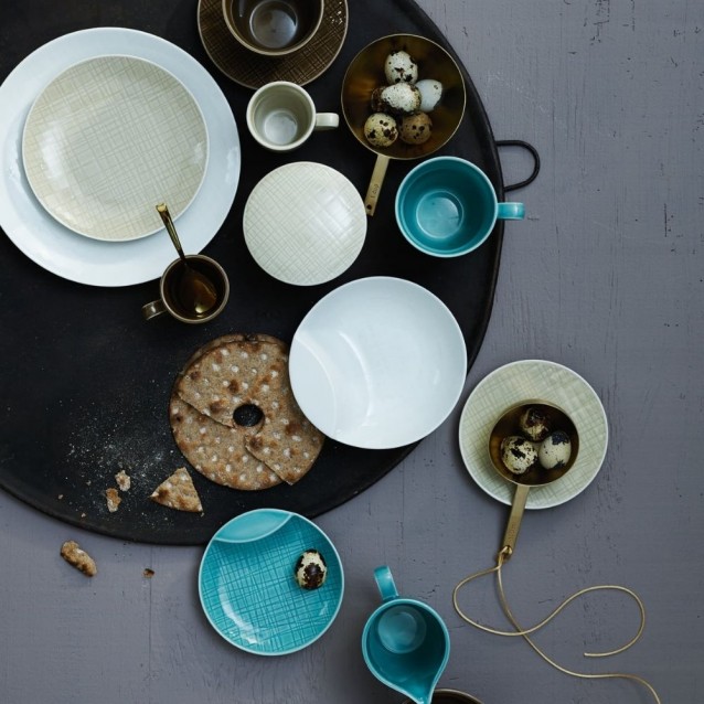 Ceasca pentru ceai si farfurie, Mesh Line Cream by Gemma Bernal - ROSENTHAL