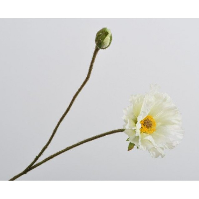 Floare decorativa mac cu boboc, 76 cm, alb - SILK-KA