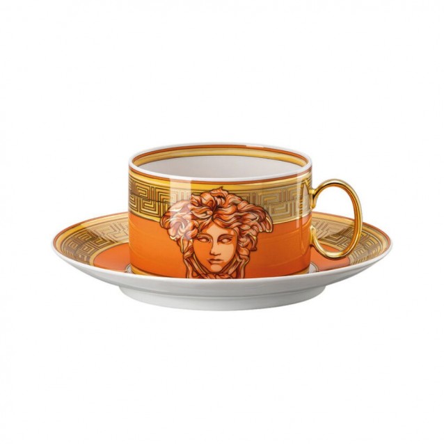 Ceasca pentru ceai si farfurie, Medusa Amplified Orange Coin - VERSACE